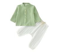 Ensembles bébé garçon 6 Mois à 4 Ans Automne Chemises garçon Manche Longue col Mao uni Haut Top Leger Doux Casual Pantalon Sarouel Enfant garçon Mode Tenue Vetement Pas Cher (Green, 12-18 Mois)