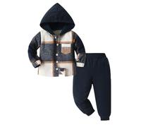 Ensembles bébé garçon 6 Mois a 6 Ans Mode Decontracte Automne Chemise Sweats à Capuche garçon Carreaux avec Boutons Poche et Pantalon Sport Tenue Vetement Bebe garçon Printemps (Blue, 5-6 Ans)