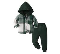 Ensembles bébé garçon 6 Mois a 6 Ans Mode Decontracte Automne Chemise Sweats à Capuche garçon Carreaux avec Boutons Poche et Pantalon Sport Tenue Vetement Bebe garçon Printemps (Green, 6-9 Mois)