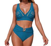 Ensembles Bikini Maillot de Bain Deux pièces avec Design Tankini ajouré Tenue idéale pour Plage et Natation Confort et élégance pour Toute Saison matière Douce sans Couture (Blue, S)