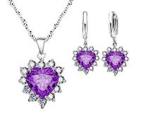 Ensembles Bleu Violet Bleu ensemble de bijoux en de cœur pour femmes, collier plaqué or, d'oreilles pendantes, collier en , boucle d'oreille bijoux Femmes Argent Noir Ensembles Pour (Purple, One Size)