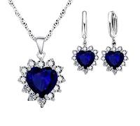 Ensembles Bleu Violet Bleu ensemble de bijoux en de cœur pour femmes, collier plaqué or, d'oreilles pendantes, collier en , boucle d'oreille bijoux Femmes Argent Noir Ensembles Pour (BU1, One Size)