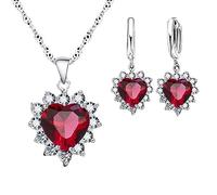 Ensembles Bleu Violet Bleu ensemble de bijoux en de cœur pour femmes, collier plaqué or, d'oreilles pendantes, collier en , boucle d'oreille bijoux Femmes Argent Noir Ensembles Pour (Red, One Size)