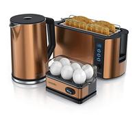 Ensembles Bouilloire et grille-pain et cuiseur à oeufs Bouilloire en inox 1,5L 40°-100°C Grille-pain 4 Tranches, Ecran LED 6 niveaux de brunissage Cuiseur à oeufs 1-6 oeufs Verre doseur, cuivre