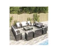 vidaXL Ensemble salon de jardin 16 pièces avec coussins Poly-Rattan Noir