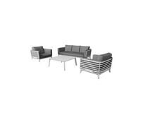 Salon bas de jardin aluminium avec coussins (canapé + 2 fauteuils + table basse carrée) - Moss - 5 places