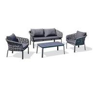 Paris Prix – Salon de jardin Camargue 4 places en corde tissée et aluminium Gris anthracite