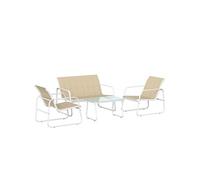 Outsunny Salon de jardin 4 pièces canapé 2 fauteuils table textilène verre trempé kaki