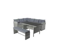 Concept Usine – Salon de jardin Moorea 8 places, canapé d'angle en résine tressée grise