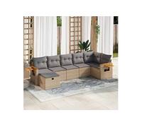 Vidaxl Salon De Jardin Avec Coussins 7 Pcs Beige Résine Tressée