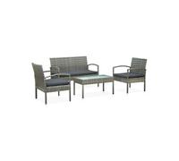 Vidaxl Salon De Jardin 4 Pcs Avec Coussins Résine Tressée Gris Gris