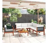 vidaXL Salon de jardin 7 pièces avec coussins, bois d'acacia crème et corde 3057889