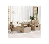 vidaXL Ensemble de salon de jardin 6 pièces avec coussins Beige Poly Rattan