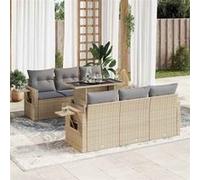 vidaXL Ensemble de salon de jardin 7 pièces avec coussins Beige Poly Rattan