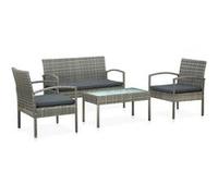 vidaXL Salon de jardin 4 pcs avec coussins Résine tressée Gris