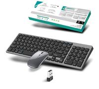 Ensembles Clavier Souris sans Fil 2.4Ghz & Bluetooth,Clavier et Souris Sans Fil avec Batteries Rechargeable,Clavier Ultra-Fin avec Pavé Numérique pour PC/Laptop/Mac,QWERTY,avec Souris Silencieuse,Gris