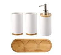 Ensembles d'accessoires de Salle de Bain Ensemble de Salle de Bain en céramique 4 pièces en Bambou, idéal for la décoration et comme Cadeau de Pendaison de crémaillère. Décor Rustique(White)