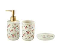 Ensembles d'accessoires de Salle de Bain Porte-Savon/Distributeur de Lotion Luxe en céramique qualité supérieure, Motif Floral, Style Antique Décor Rustique(Small Roses 3pcs)