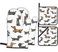 Ensembles de 4 Gants de Cuisine et maniques de Four, Gants de Four antidérapants résistants à la Chaleur pour Teckel pour la Cuisine