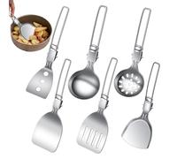 Ensembles De Batterie De Cuisine pour Camping - 6 Pièces Cuillère Soupe Ustensiles Voyage Pliants,Outils Antidérapants pour Friture Cuisson Grillade Et Barbecue en Extérieur pour