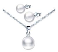 Ensembles de bijoux de perles, Collier perle pour femme, Boucles d'oreilles perle élégantes, en argent 925, Cadeau de Noël et Anniversaire