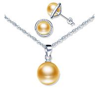 Ensembles de bijoux de perles, Collier perle pour femme en argent 925, Boucles d'oreilles perle élégantes, Zircon incrusté, Cadeau de Noël et Anniversaire