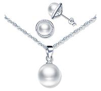 Ensembles de bijoux de perles, Collier perle pour femme en argent 925, Boucles d'oreilles perle élégantes, Zircon incrusté, Cadeau de Noël et Anniversaire