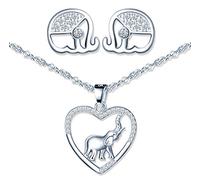 Ensembles de bijoux en argent 925, Collier coeur éléphant mignon pour femme, Boucles d'oreilles éléphant pour fille, Zircon incrusté, Cadeau de Noël et Anniversaire