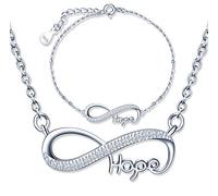 Ensembles de bijoux en argent 925, Collier et Bracelet de symbole infini, avec le caractère "Hope", bijoux femme fille, Zircon incrusté, Cadeau de Noël et Anniversaire