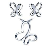 Ensembles de bijoux en argent 925, Collier papillon ajouré, Boucles d'oreilles papillon mignon, Zircon incrusté, bijoux élégants pour femme fille, Cadeau de Noël et Anniversaire