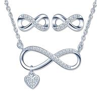 Ensembles de bijoux en argent 925, Collier symbole de l'infini, Boucles d'oreilles de symbole infini mignons, Zircon incrusté, bijoux pour femme fille, Cadeau de Noël et Anniversaire