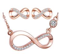 Ensembles de bijoux en argent 925, Or rose Collier symbole de l'infini, Boucles d'oreilles mignons, Zircon incrusté, bijoux pour femme fille, Cadeau de Noël et Anniversaire