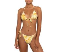 Ensembles de Bikini imprimé Jaune pour Femmes, Maillots de Bain Deux pièces, Bikini Triangle à ficelles, Enfiler Halter, String Sexy, Bikini Tanga, Maillot de Bain pour Femmes