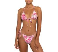 Ensembles de Bikini imprimé Rose pour Femmes, Maillots de Bain Deux pièces, Bikini Triangle à ficelles, Enfiler Halter, String Sexy, Bikini Tanga, Maillot de Bain pour Femmes