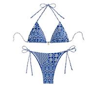 Ensembles de Bikini pour Femmes Maillots de Bain Taille Haute Maillots de Bain Deux pièces Imprimé Floral Bikinis Triangle Sexy xusai (Blue, S)