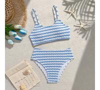 Ensembles de bikini rayés pour préadolescentes, maillot de bain triangle en polyester décontracté pour les vacances d'été, la plage, les jours fériés 8Y,9Y,10Y,11Y,12YRayéPolyester