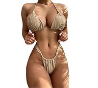 Ensembles de Bikinis pour Femmes Maillot de Bain Triangle à Nouettes de Couleur Unie Maillot de Bain Sexy et Décontracté (Color : Brown, Size : M)