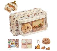 Ensembles de boîtiers à crayons mignons capybara, boîtier à crayon Kawaii à 9 couches à 9 couches avec 20 autocollants, 1 pad, 1 porte-clés, 1 peluche et 2 broche Capybara SCOLO