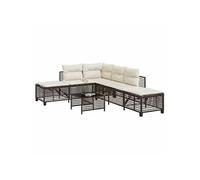 vidaXL Salon de jardin d'angle et coussins 3 pcs marron résine tressée, ensemble de canapés d'extérieur, salon de jardin, 365445
