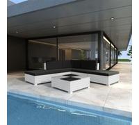 vidaXL Salon de jardin 6 pcs avec coussins Résine tressée Blanc