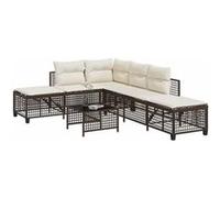 Vidaxl Salon De Jardin D'angle Et Coussins 3 Pcs Marron Résine Tressée