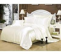 Ensembles de Couette Guojm Double, Satin Silk Litting Ensemble de Couette Cover Flat Flat Fitted Twin Full Full 4pcs Linen Ensemble Noir 100% Gold-17th Twin Flat 3pcs