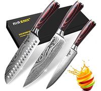 Ensembles de Couteaux | 8" Couteau de Chef | 7" Couteau japonais Santoku | 5" Couteaux Utilitaire | Acier Haut Carbone Ultra Aigu | Set Couteaux de Cuisine avec Poignée Ergonomique et Boîte Cadeau