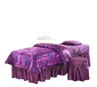 Ensembles de couvertures de lit pour salons de bea Parure de lit 4 pièces for salon beauté, couvre-lit, taie d'oreiller, for massage, spa(Dark purple,185x70)