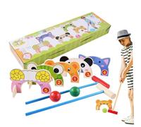 Ensembles de Croquet pour Les Enfants, Dessin Animal de Dessin animé en Bois avec des maillets, des guichets et balles, Jeux interactifs Mignons Lisses pour la pelouse, à l'intérieur, ENS