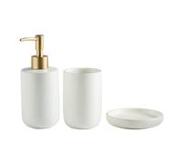 Ensembles de distributeurs de Savon Distributeur de Savon en céramique avec Porte-Savon et gobelet for Bain Bouche, Couleur Unie, Style Bord mer Décoration Moderne(White,4 Pieces)