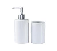 Ensembles de distributeurs de Savon Distributeur de Savon et Porte-Brosse à Dents en céramique, for Liquide ou Lotion, Style côtier Décoration Moderne(White)