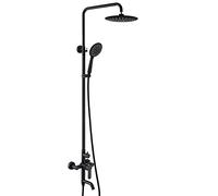 Ensembles de douche noirs avec douche de tête, pommeau de douche rond effet pluie, douchette à main résistante au calcaire, système de douche de salle de bain C