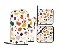 Ensembles de Gants de Cuisine et maniques à Fruits, Gants de Cuisine Citron Fraise, maniques et Coussinets Chauffants résistants à la Chaleur et Mitaines de Four pour la Cuisson au Barbecue