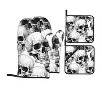 Ensembles de Gants de Cuisine et maniques en Forme de crâne d'halloween, Gants de Cuisine et maniques, Coussinets Chauffants résistants à la Chaleur et Mitaines de Four pour la Cuisson au Barbecue